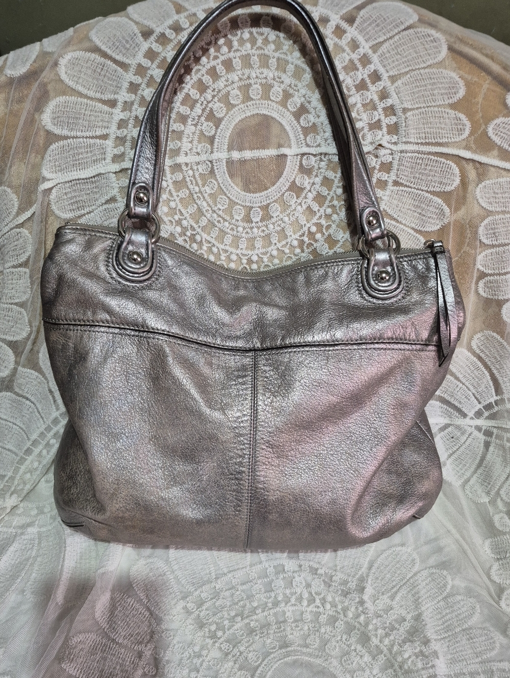 Coach Poppy Metallic Silver Shoulder Bag